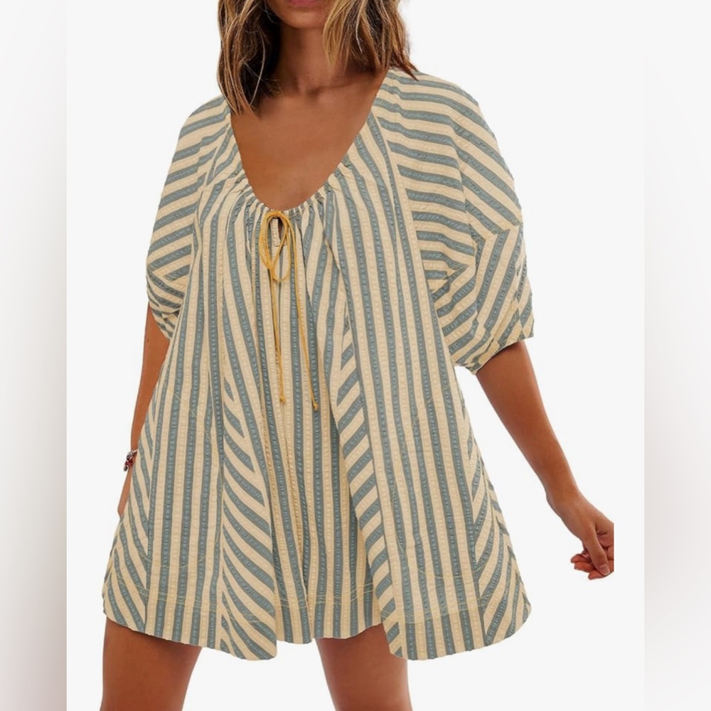 Amazon Blue and Cream Striped Swim Cover-Up